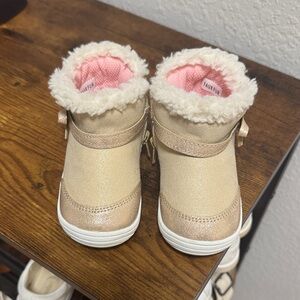 Stride Rite Cream and Pink Faux Fur Kids Boots